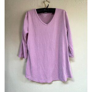 Seg'ments Essential Womens Textured Knit Top Medium Purple 3/4 Sleeve V-Neck